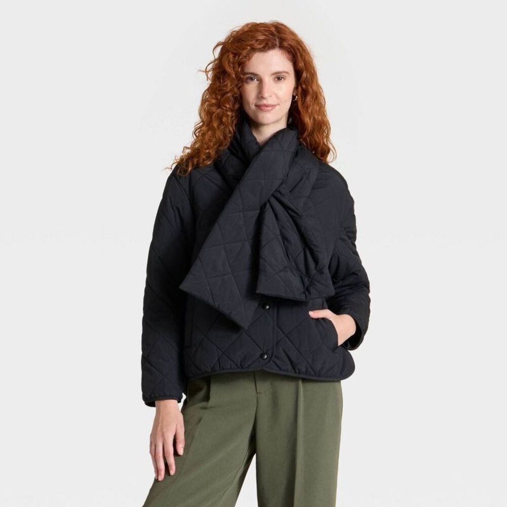 Women's Quilted Scarf Jacket - A New Day Black L